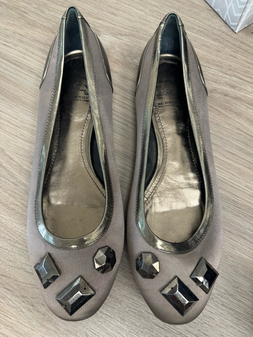 Burberry Satin Crystal Embellishments Flats - Size 8 1/2